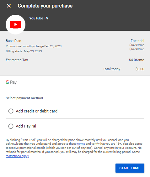 YouTube TV Payment Methods